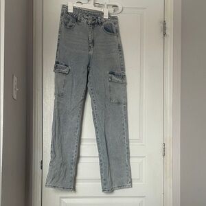 SHEIN Light Gray Straight Leg Cargo Jeans